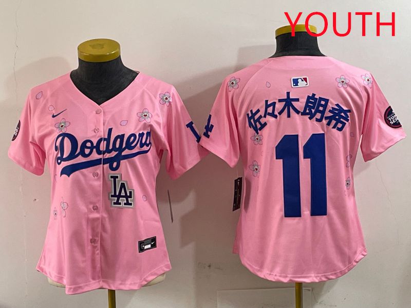 Youth Los Angeles Dodgers #11 R.Sasaki Pink Sakura Edition 2025 Nike MLB Jersey style 1